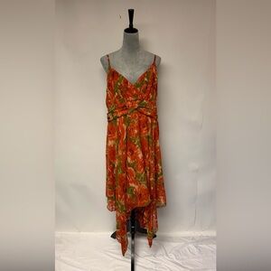 Shore Drive Orange Flora Midi Flowy Tropical Resort Vacation Sundress Women  3XL
